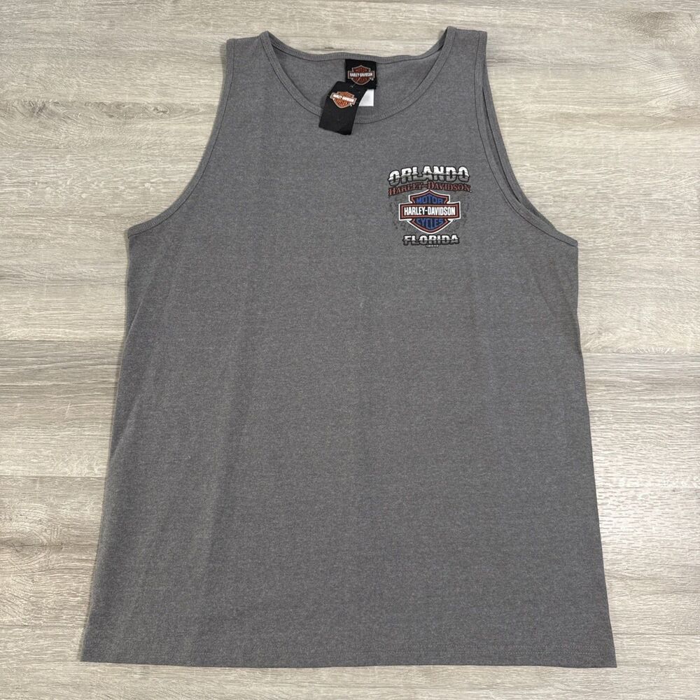 Harley-Davidson Tank Top Shirt Men’s Large Gray Orlando Florida Skull USA Flag